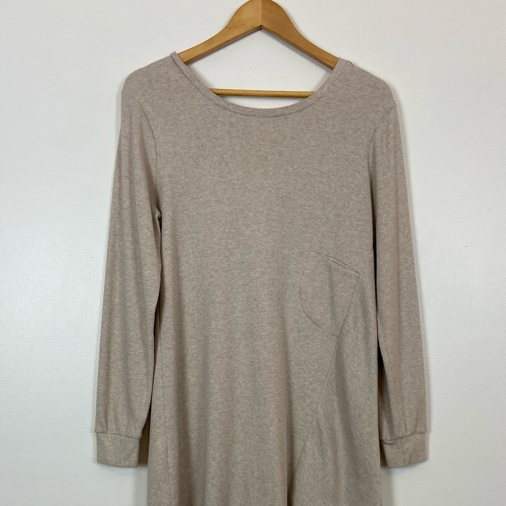 Sundance Thea Cream Asymmetrical Hem Long Sleeve Thermal Knit High Low Dress - Picture 4 of 13